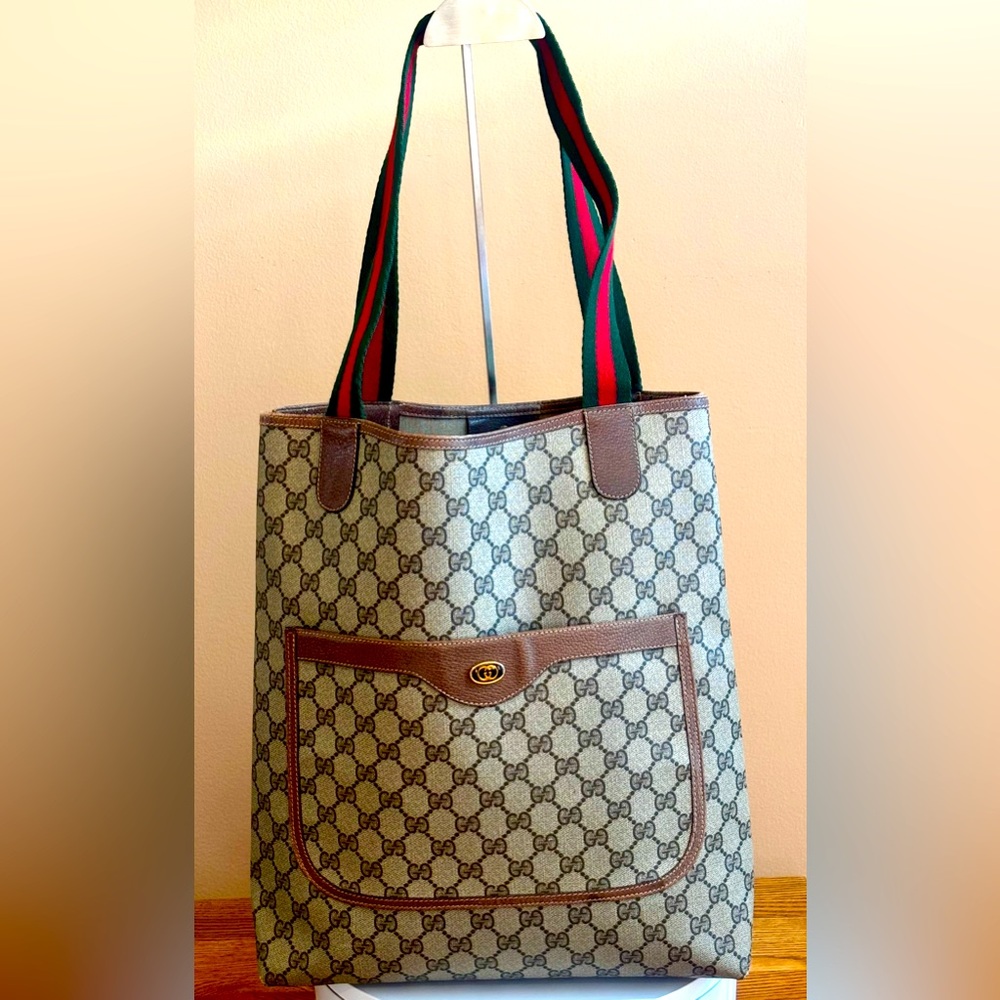 Gucci GG Monogram Vintage Authentic Sherry Line Tote Shoulder Bag. EUC
